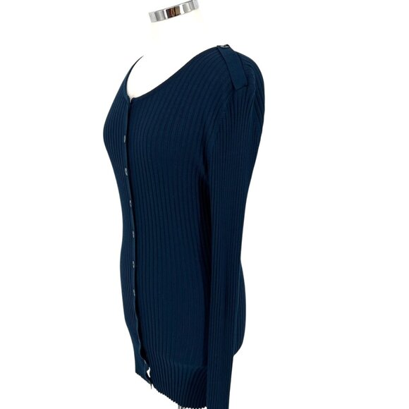 Long Tall Sally Womens Ribbed Navy Cardigan Sweater Button Front Size Medium - Picture 5 of 11